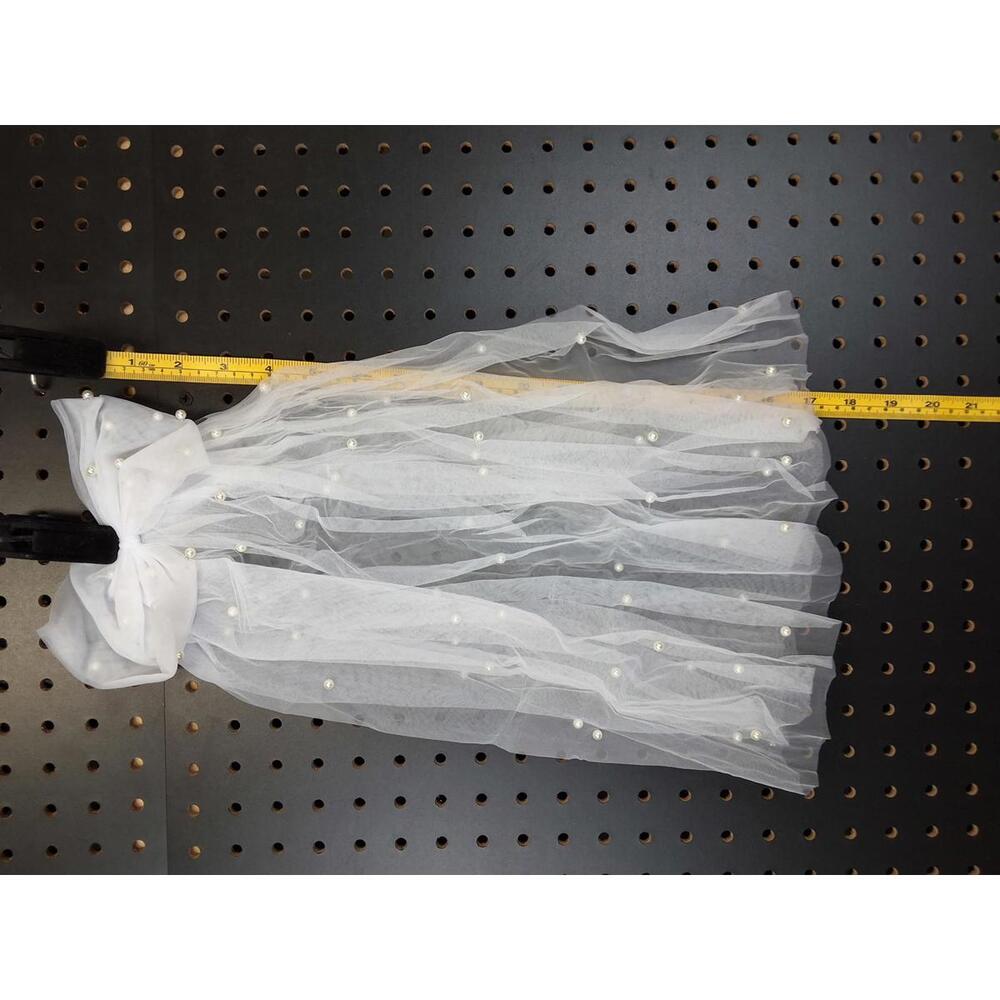 Elegant Pearl-Embellished Double Layer Veil with Bow - Picture 3 of 4